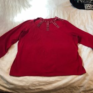 EUC Camille La Vie Red Bedazzled Top sz XL